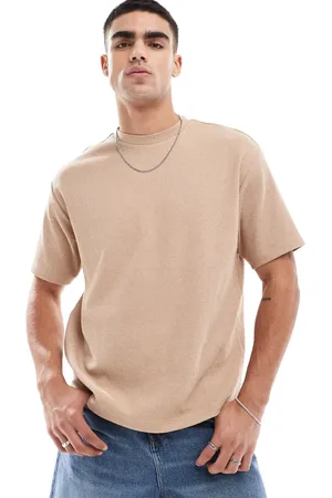 ASOS Relaxed heavyweight waffle t-shirt in neutral