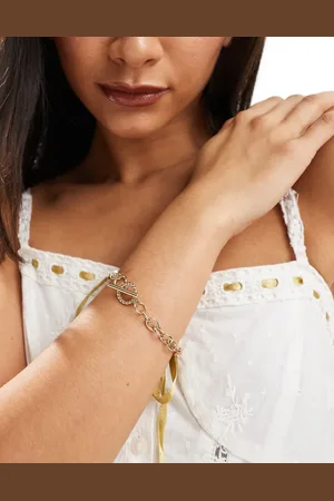 SVNX Chain detail bracelet with pearl beading and T bar clasp
