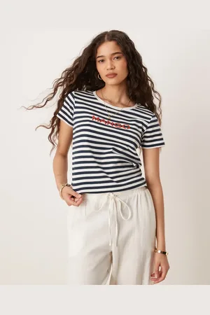 MANGO Logo t-shirt in stripe