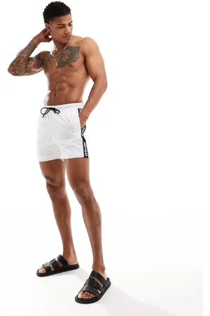 HUGO BOSS Hugo Fab black logo tape swim short in