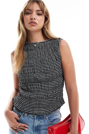 ASOS Crinkle shirred top in check