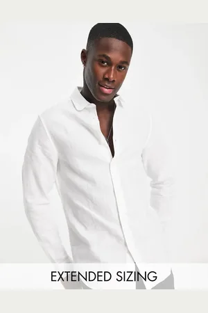 ASOS Wedding smart linen regular fit shirt with penny collar in