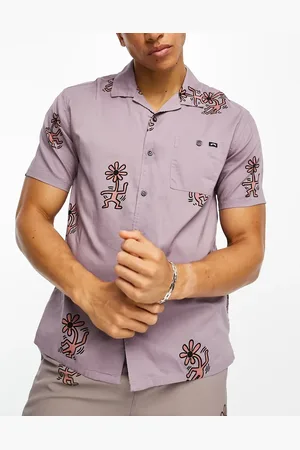 Billabong X Keith Haring flowere dance short sleeve shirt in grey violet