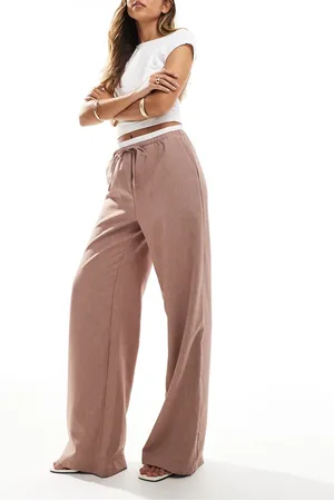 ASOS Tailored wide leg trousers with contrast waistband in mink