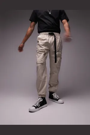 Topman Skinny belted cut and sew cargo trousers in stone