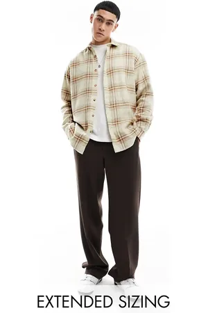ASOS 90s oversized brushed flannel check shirt in beige