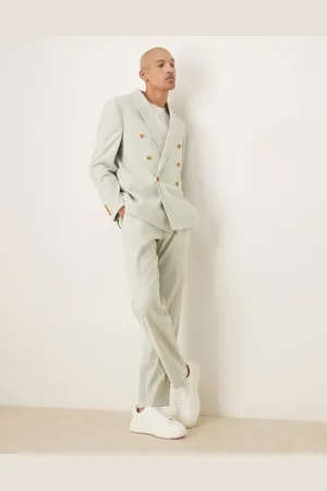 ASOS Linen blend straight leg suit trousers in mint