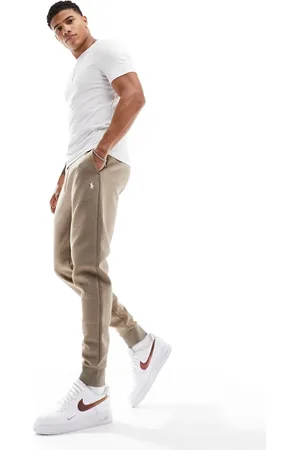 Ralph Lauren Icon logo double knit sweat joggers in beige marl CO-ORD
