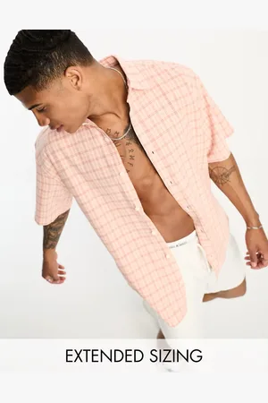 ASOS Boxy oversized dad check shirt in peach
