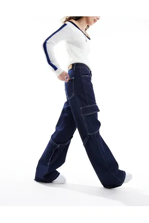 Stradivarius STR baggy denim utility jean in dark