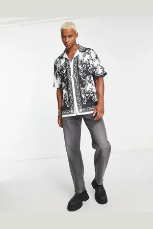 ASOS Relaxed revere long satin shirt with border print