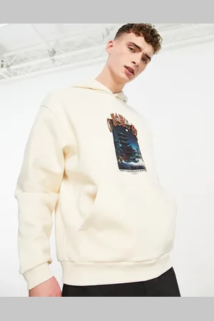 ASOS Oversized hoodie in beige with photographic front and text back print