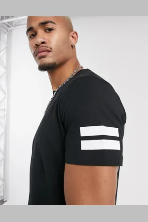 JACK & JONES Curved hem t-shirt with striped sleeves in