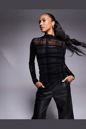 River Island Long sleeve check mesh top in