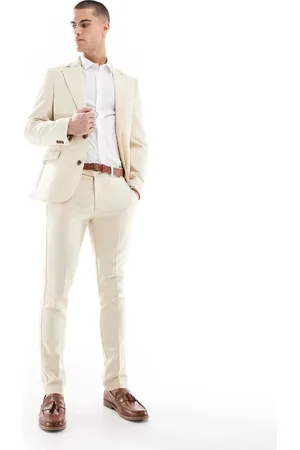 ASOS Wool blend skinny suit trousers in stone weave