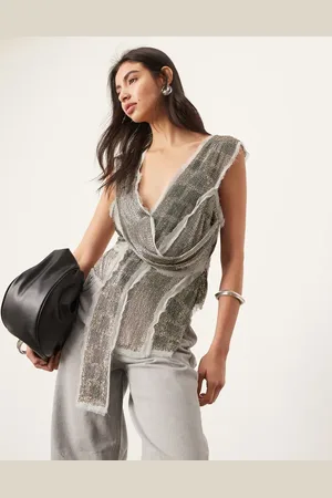 ASOS Embellished spliced longline top in charcoal