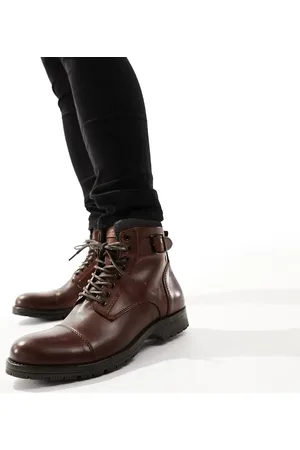 JACK & JONES Leather lace up boot with buckle in