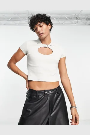 ASOS Muscle crop polo in beige with cut out buckle detail