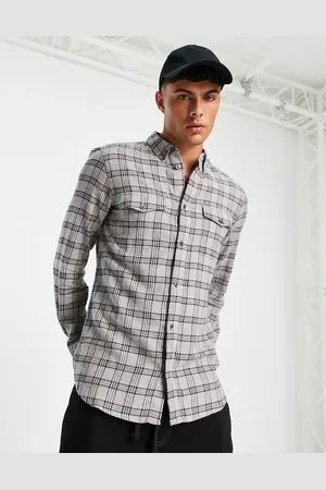 French Connection Long sleeve 2 pocket check flannel shirt in light