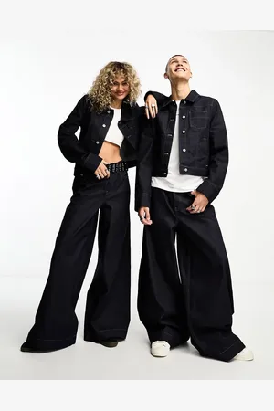 COLLUSION Unisex co-ord wide leg jeans in raw - MBLUE