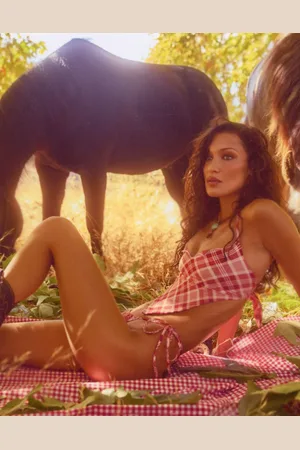 Frankies Bikinis X Bella Hadid gingham tie side bikini bottom in
