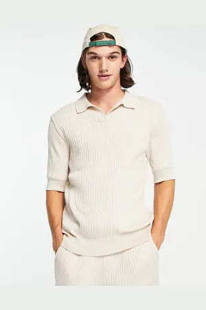 Sixth June Rib knitted polo in beige
