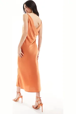 ASOS Satin square neck midi dress with cowl back detail in rust