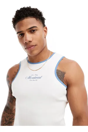 ASOS Muscle vest in white with Montreal chest print