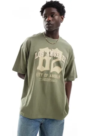 ASOS Oversized T-shirt in khaki with front print and applique