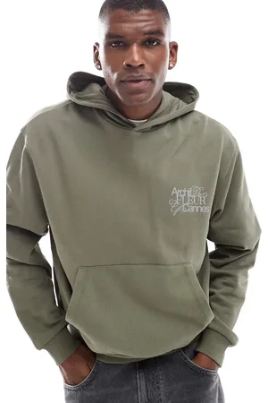 ASOS Oversised boxy hoodie with print in khaki