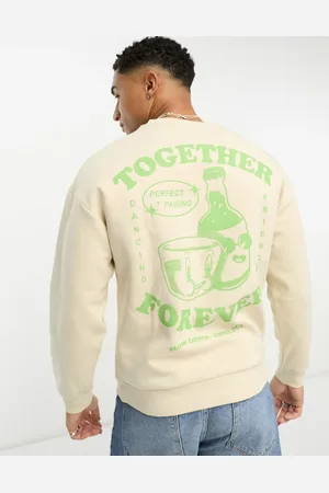 JACK & JONES Originals oversized sweatshirt with drinks back print in beige