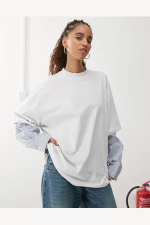 Lioness 2 in 1 oversized t-shirt and striped long sleeve shirt overlay top in and blue stripe