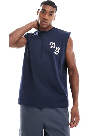 ASOS Oversized tank with front chest print in navy