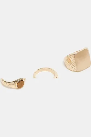 ASOS 3 pack signet ring set with semi-precious tigers eye stone in tone