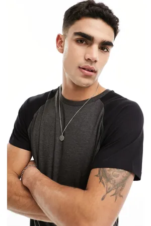 Brave Soul Raglan t-shirt in dark charcoal marl & black
