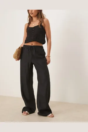 MANGO Pull on soft touch linen trousers in
