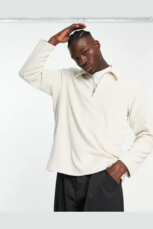 Weekday Nano terry towelling zip polo in off-white
