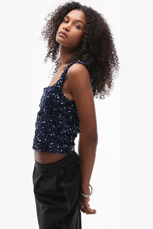 MANGO Square neck sequin top in
