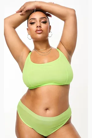 ASOS ASOS DESIGN Curve Exclusive Maddy clean mesh high waisted brazilian brief in bright lime