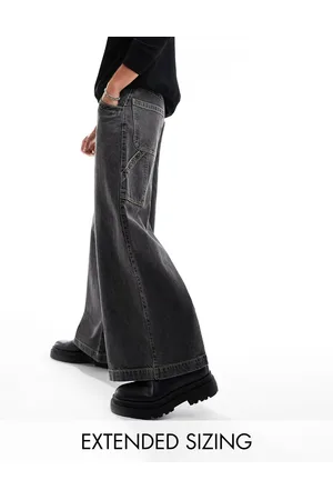 ASOS Extreme wide leg jeans with contrast green stitch in washed