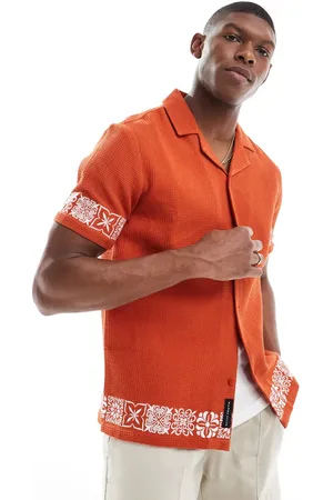 Native Youth Washed waffle shirt with embroidery in