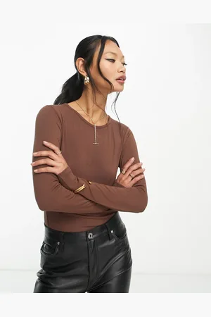 ASOS Fine knit long sleeve crew neck top in chocolate