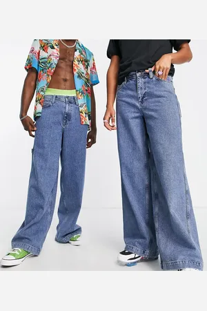 COLLUSION X018 Unisex Y2K wide leg skater jeans in medium