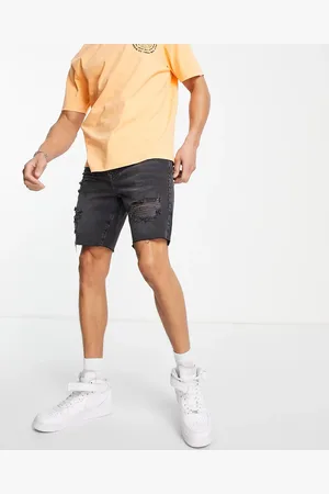 Topman Rip slim denim short in washed