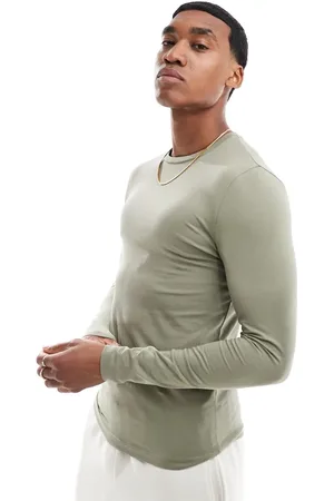ASOS Essential muscle fit long sleeve t-shirt in khaki