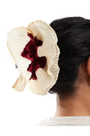 ASOS Scrunchie hairband with contrast plisse frill detail in burgundy