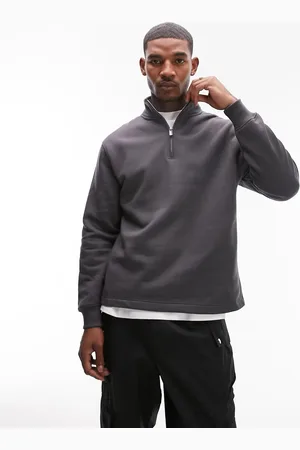 Topman 1/4 zip sweatshirt in charcoal