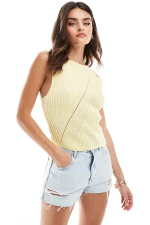 ASOS Knitted slash neck boat top in buttermilk