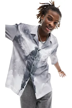Liquor N Poker Angel print plisse shirt in
