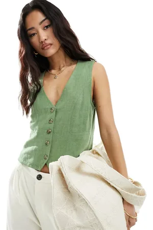 ASOS Linen look waistcoat in khaki